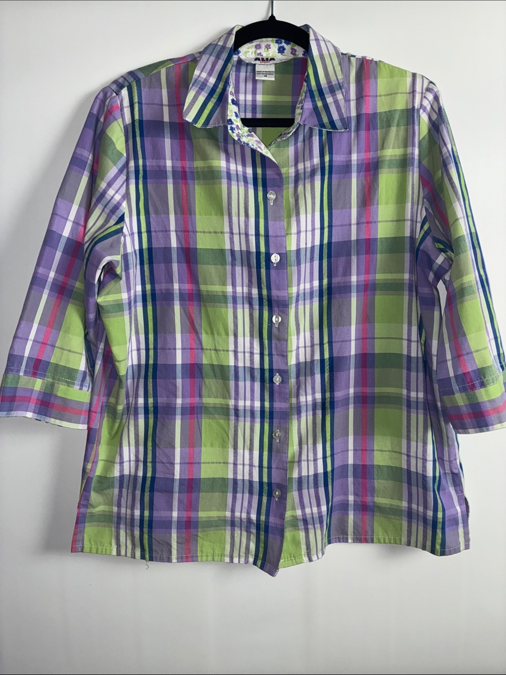 Vintage Plaid Button-Down Shirt in Green & Purple - Women's by Alia Sport